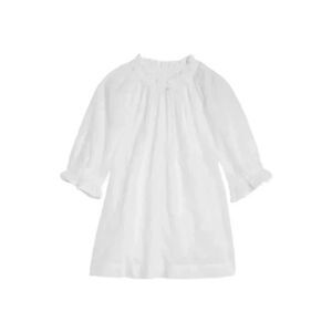 Gap Women's White Cotton Poplin w Tiny White Floral Embroidery Peasant Top